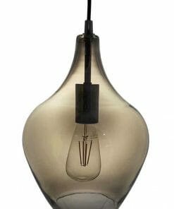 The P1810 Smoke pendant showcases a smoked glass shade with an exposed bulb, suspended from a sleek black cord for a stylish, modern look.