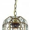 The Errolant 1 brass pendant light showcases a geometric metal frame and clear glass panels, with an exposed bulb suspended by a chain for a touch of modern elegance.