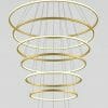 The Tuscan 8 ring Chrome chandelier features eight concentric chrome rings, each decreasing in size from top to bottom and elegantly suspended from the ceiling for a modern look.