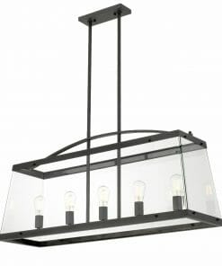 A Colair solid brass Black 4 lighting fixture with a glass shade and a black frame available at a lighting store.