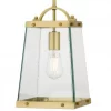 The Colair solid Antique brass 1 is a glass pendant light fixture featuring an exposed bulb and a rectangular, tapered design.