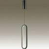 The Clinton Linear black 1 is a pendant light with a modern, elongated oval LED frame suspended from a sleek cylindrical ceiling mount, perfect for neutral interiors.