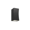 The Dash Exterior Wall Light is a black, rectangular, wall-mounted fixture featuring a slightly curved front and a grid-patterned light source at the bottom.