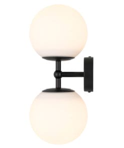 The Etern2 Wall Light has a black metal base and two stacked round frosted glass globes, offering a modern wall-mounted design.