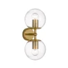 The Etern2 Wall Light features a gold-colored metal base and two exposed bulbs, each enclosed in a clear glass globe, designed for wall mounting.