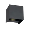 The Cube Wall Light is a modern black fixture with an open bottom, perfect for adding stylish illumination to any indoor or outdoor space.