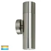 The Tivah up and down 316 marine is a cylindrical stainless steel outdoor wall light fixture with up-and-down lighting, mounted on a round base. A small color temperature label is visible in the bottom left corner.
