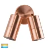 The Tivah double spot Range features a copper-colored dual spotlight with adjustable cylindrical heads on a round base and a small tri-colour light label (3000K, 4000K, 5000K).