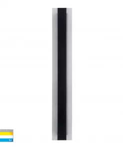 A tall, vertical black wall sconce from the Berlin 60 Range is centered on a white background, with a small color temperature chart in the lower left corner.