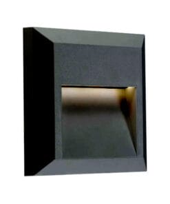 The Prima Square Exterior Range offers a black square recessed wall light with a downward-angled opening, suitable for indoor or outdoor installation.