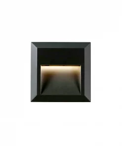 An illuminated square black wall light from the Prima Square Exterior Range is displayed against a white background.