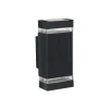 The Roland Exterior Wall Light is a rectangular, black, wall-mounted fixture featuring transparent bands at the top and bottom edges.