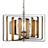 Brontel 4 brass is a pendant light fixture with layered square metal frames in bronze and brass finishes, featuring two exposed central bulbs and a hanging chain.