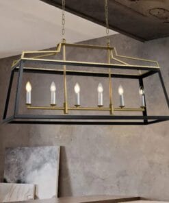 Modern chandelier in industrial interior design.