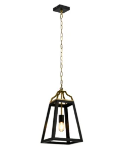 Pendant light with Edison bulb and metal frame.