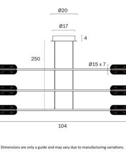 Technical diagram showing various part dimensions