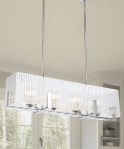 Modern rectangular chandelier in elegant kitchen setting