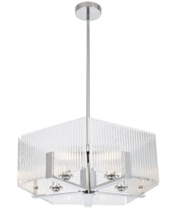 Modern square chandelier with chrome finish and vertical flutes