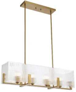 Elegant gold rectangular prism chandelier with fluted glass