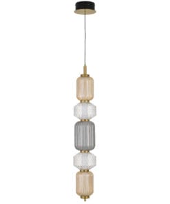 Vertical hanging pendant light with textured glass segments