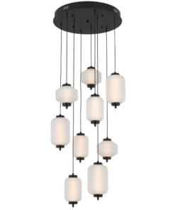 Modern pendant chandelier with multiple hanging frosted lights