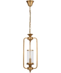 Antique brass pendant light with glass cylinder