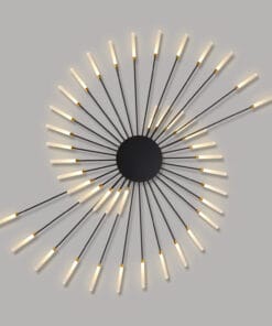Modern circular light fixture with radiating illuminated rods
