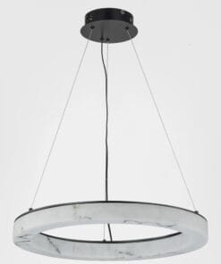 Modern circular LED pendant light with marble effect