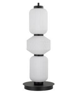 White textured ceramic table lamp on black base
