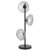 Modern black floor lamp with three textured glass orbs