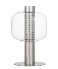 Modern metal and glass table lamp isolated