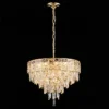 Elegant gold crystal chandelier with glowing lights