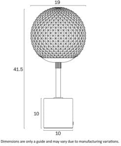 Technical drawing of spherical geometric light fixture.