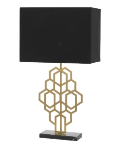 Geometric gold lamp with black rectangular shade