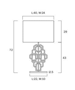 Technical drawing of a geometric structure with dimensions