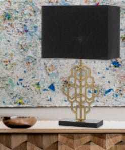 Modern gold geometric lamp with abstract painting background