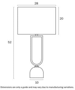 Diagram of a lamp with dimensions labeled