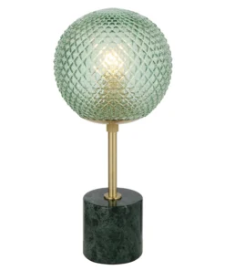 Green textured glass sphere lamp on marble base