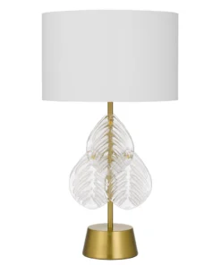 Elegant table lamp with white shade and leaf design base