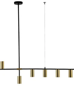 Dritto 6 Light Pendant - Matte Black & Satin Brass - Image 2